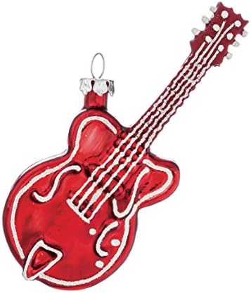 Red and White Guitar 4.5 inch Glass Christmas Ornament Decoration