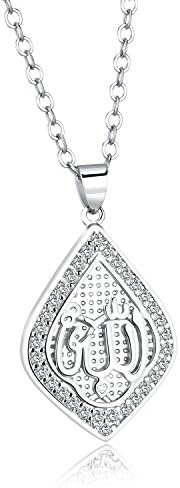 Ethnic Allah Women Pendant Necklace 18K Gold Pave CZ Ladies Islamic Muslim Pray (Silver)