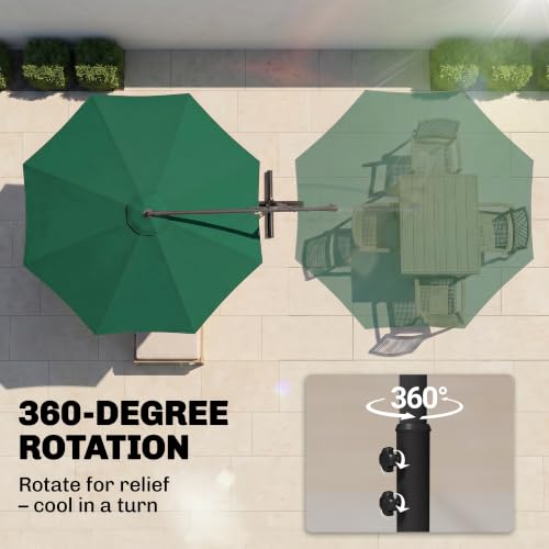 Outsunny 10' Deluxe Patio Umbrella, Outdoor Market Parasol, Banana Hanging Offset Sunshade with Crank, Cross Base