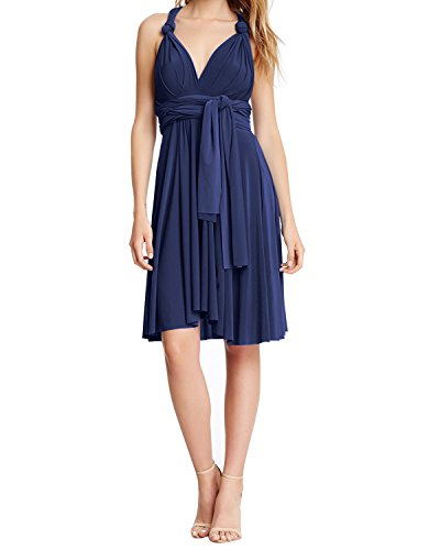 Women Summer Short Convertible Bridesmaid Dresses Formal Evening Cocktail Transformer Infinity Gown Party Ball Prom Elegant Multi Way Straps Wrap Bohemian Wedding Dresses Navy Blue L
