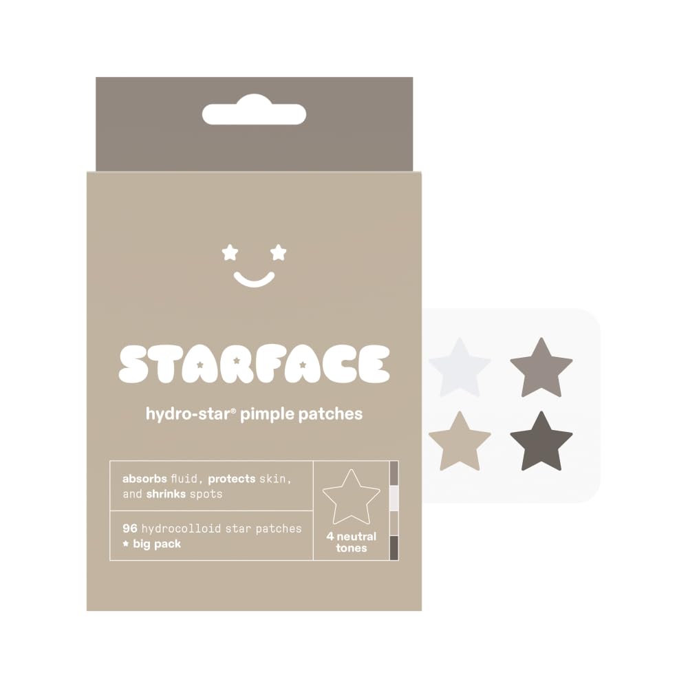 Starface Hydro-Star Earth Pimple Patches BIG PACK, Hydrocolloid, Clinically Proven Spot Shrinking in 6 Hours, Absorb Fluid, Reduce Redness, 4 Neutral Colors, Vegan, Cruelty-Free Skincare (96 Count)