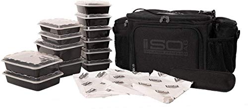 Meal-Prep-Lunch-Box-ISOBAG-Large-Insulated-6-Meal-Prep-BagCooler-With-12-Containers-3-Ice-Packs-Shoulder-Strap-Blackout-MADE-IN-USA