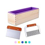 1 Purple Flexible Rectangular Silicone Soap Mold with Large Pine Wood Box for Homemade Produce 1.2 Kg Art Craft Soap Making Mold + 2 Pcs Cutter Peeler Slicer Knife Home Kitchen Tool Set