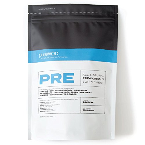 Clean Pre Workout Supplement for CrossFit, Paleo, No Artificial Flavors or Sweeteners, Caffeine from Green Tea, Includes BCAA, Creatine, Arginine, Carnitine, Citrulline, Coconut Water, Beta Alanine