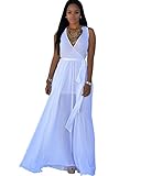 BIUBIU Women's Boho Summer V neck Chiffon Beach Maxi Dress Style #7 White 2XL