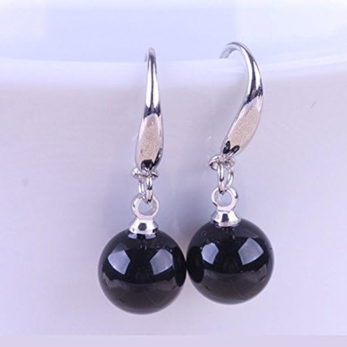 Women 925 Silver Jewelry Noble Black Shinny Natural Agate Stylish Dangle Earring