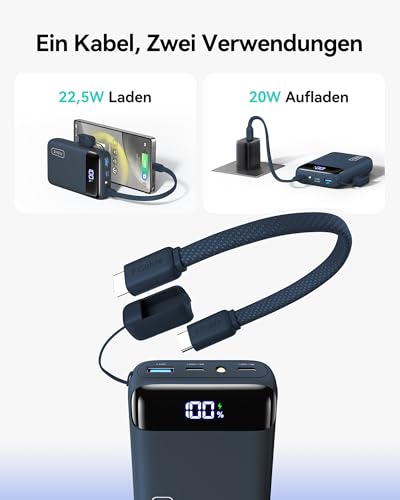 Power Bank, Ultra Klein 20000mAh 22.5W Schnellladefunktion Power Bank iPhone, Mini Externe Handyakkus, Flugtauglich, Reise-Essential, Klein Aber Stark für iPhone 17 16, Samsung S25, iPad, Blau
