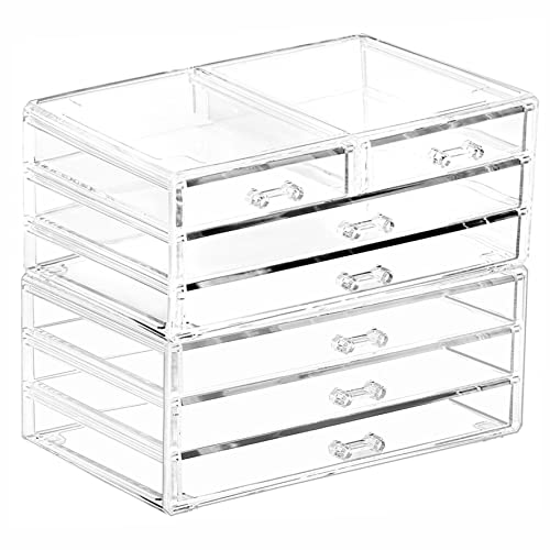 Photo 1 of Cq acrylic 2 Pack Clear Acrylic Drawer Organizer Countertop,Stackable 7 Drawers Makeup Storage,Cute cube Make up Organizer for dresser Hair Clip,Beauty Product Desk and Bathroom Organizers and Storage
