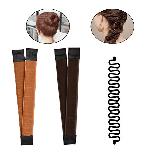 TIMESETL 2pcs Hair Bun Maker (Brown/Blonde) + 1pcs Fashion French Hair Braiding Tool Magic DIY Hair Twist Styling (Black)