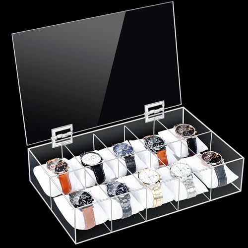 DoubleFill Acrylic Watch Display Case 10 Slot Watch Box Clear Watch Organizer Watch Holder for Men Women Jewelry Storage Bracelets