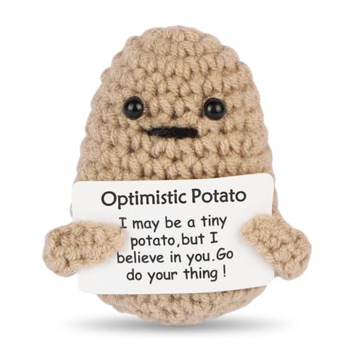 Hoedia Handmade Emotional Pickle Gift, Cucumber Crochet Doll Inspirational Gifts with Cards, Cute Knitted Funny Support Pickle Potato Friend Birthday (Potato)