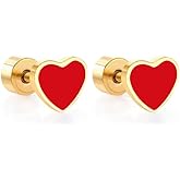 ONLYJUMP 18K Gold Heart Love Earrings for Women Cute Tiny Heart Stud Earrings Love Heart Stud Earrings Tiny Studs Earrings