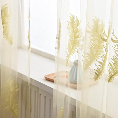 BSGSH Decorative Curtains, Feather Embroidery Curtains Sheer Valances Window Curtains/Drape/Panels/Treatment for Door Kitchen Living Room (Yellow)