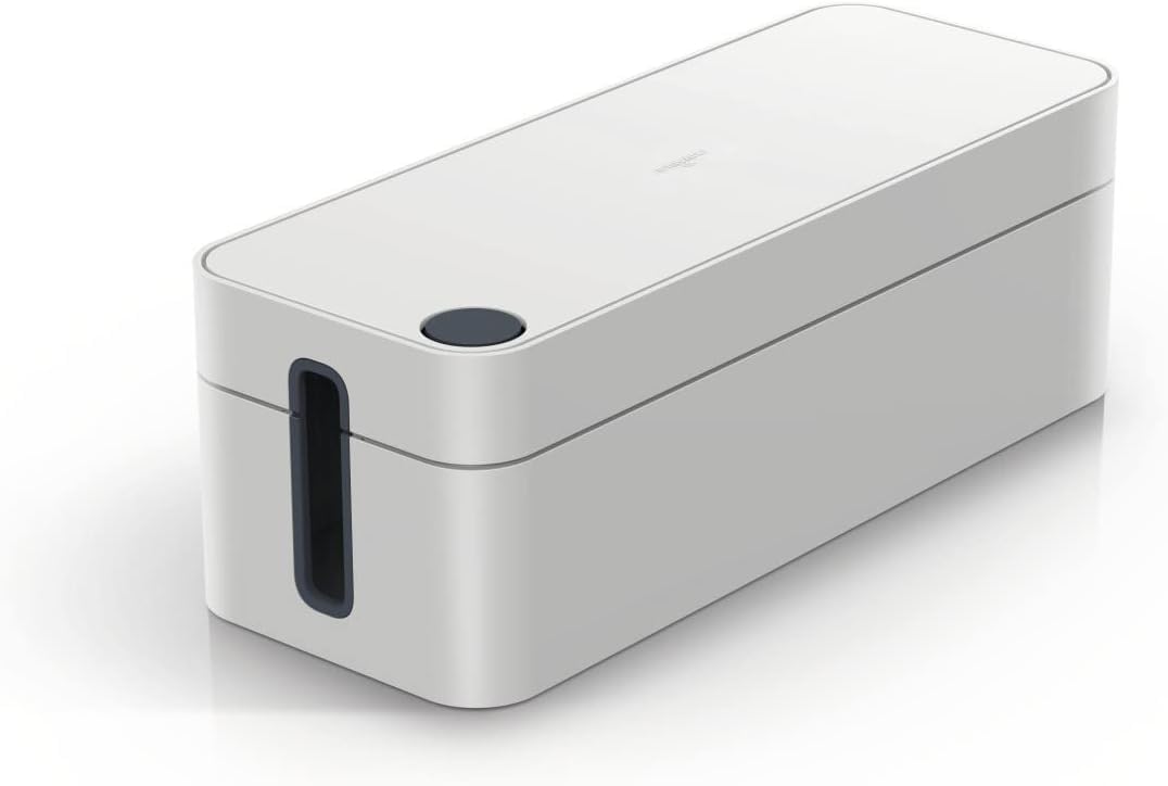 Durable CAVOLINE Cable Management Box L | Safety Store and Hide Power Blocks and Cables | Premium Flame Retardant Plastic | Large Box in Grey