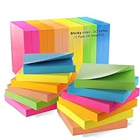 Sticky Notes 3x3, Bright Colorful Stickies, 12 Pads 1200 Sheets Total, Strong Sticking Memo Pads, 6 Colors (Yellow, Green, Blue, Orange, Pink, Rose)