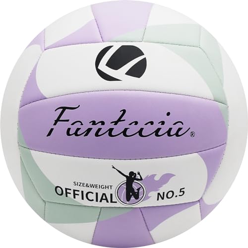 Fantecia Size 5 Volleyball with Pump, Soft Leather Beach Volleyball for Indoor Outdoor Play Volleyball Gift for Girls, Youth, Adults, Volleyball