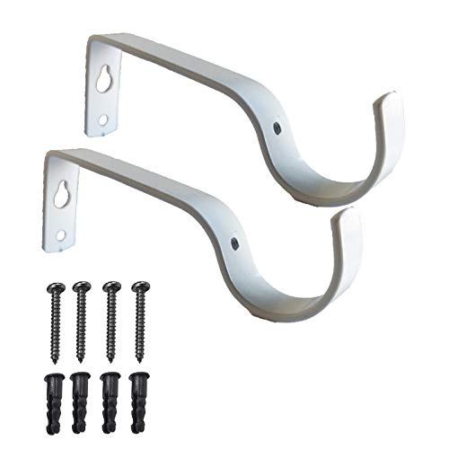 iPEAK Curtain Pole Bracket Metal Heavy Duty Rod Wall Brackets 28mm Holder Set of 2 (White)