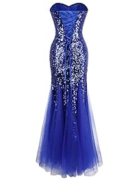 Angel-fashions vestido de noche de tul con lentejuelas azules sin mangas para mujer