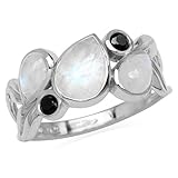 Silvershake Natural Moonstone and Black Spinel 925