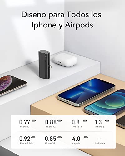 Mini Power Bank Portátil PD 22.5W para iPhone Lighting con Cable Integrado,Batería Portátil Inalámbrico Carga Rápida Banco de Energía 5000 mAh Compatible con iPhone 14/13/12/11/X ¡Idea de regalo
