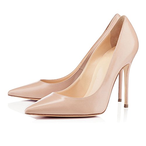 Sammitop Women's Sexy Pointed Toe High Heel Slip On Stiletto Pumps Large Size Basic Shoes Nude US7