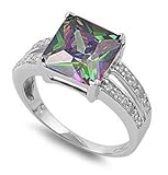 Princess Cut Mystic Simulated Topaz Cubic Zirconia Ring Sterling Silver 925 (Sizes 4-10)