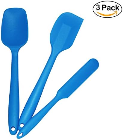 Silicone Spatula Set, Vigaer 3-piece Heat-Resistant Spatulas & Baking Spoon, Flexible Rubber Spatulas with Stainless Steel Core and One-Piece Design (Blue)