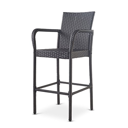 Christopher Knight Home Delfina Outdoor Wicker Barstools, 2Pcs Set, Grey Beachfront Decor