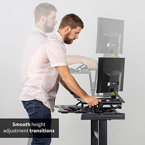 VIVO Black Height Adjustable Compact Sit to Stand Workstation Desktop Converter Monitor Riser with Desk Legs Base | Standing Desk and Frame Combo Package (DESK-KIT-1KK) - Thumbnail 3
