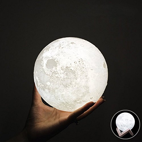 HaloVa Night Light PLDM 3D Printing Moon Lamp Lunar USB Charging Night Light, Touch Control Brightness Two Tone, Diameter 5.9 inch