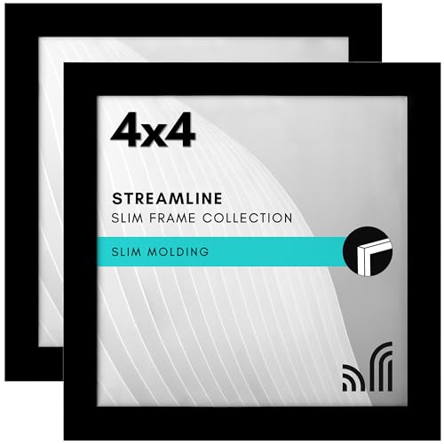 Americanflat 4x4 Picture Frame in Black with Shatter Resistant Glass - Thin Border Frames for Wall and Tabletop (Set of 2)