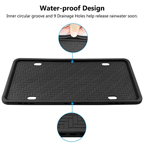 Kribin License Plate Frame, 9 Drainage Holes Rain-Proof Anti-Rust Anti-Rattle Silicone License Plate Holder for Car - Black - Thumbnail 4