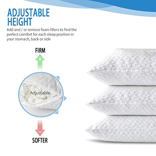 SORMAG Bed Pillows for Sleeping ( Queen Size) Adjustable Loft Bed Pillows,Memory Foam Pillow Washable Removable Cooling Bamboo Pillow