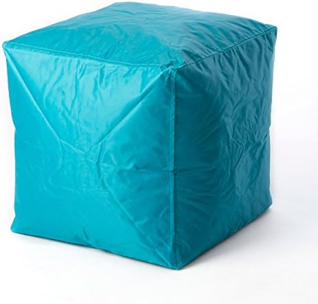 Bean Bag Cube Ottoman Footstool (Aqua Blue) | | Nylon Fabric - Hand Filled in the USA | 16 x 16 x 16 inches |