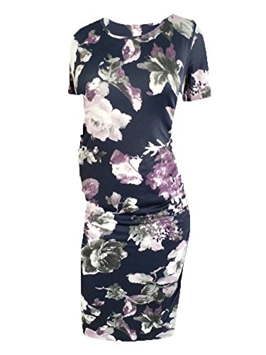 Women's Ruched Maternity Bodycon Dress Mama Causual Short Sleeve Wrap Dresses