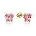14k Gold Plated Brass Red Butterfly Cubic Zirconia Screwback Girls Earrings with Silver Post
