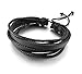 Perfect Shopping Men,Women's Adjustable Black & Brown Leather Wristband and Rope Cuff Bracelet, 18cm, 2-Pack