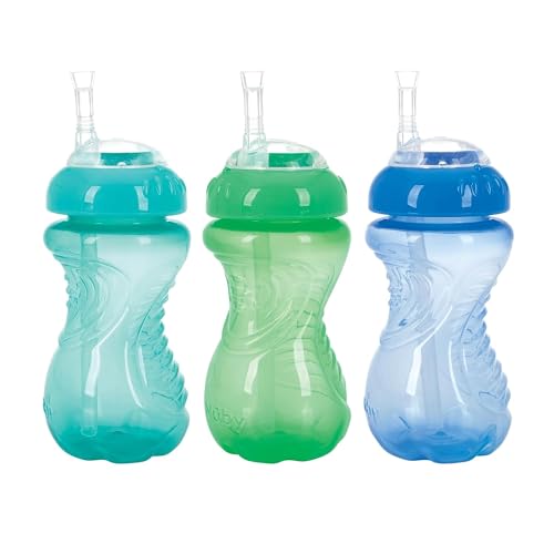 Nuby 3 Pack No Spill Flex Straw Toddler Sippy Cups - Toddler Cups Spill Proof w…