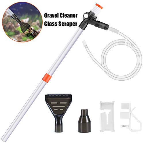 KASAN Aquarium Gravel Cleaner [Glass Scrapers Included] Fish Tank Vacuum Gravel Cleaner Kit with Air-Pressing Button,Tank Siphon Cleaning Tools with,Water Changing, Sand Washing, Absorption of Feces (Best Fish Tank Gravel Vacuum)