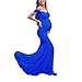 Women's Off Shoulder Ruffle Sleeves Lace Mermaid Maternity Slim Fit Gown Maxi Bridesmaid Photography Dress(Royal Blue,S)
