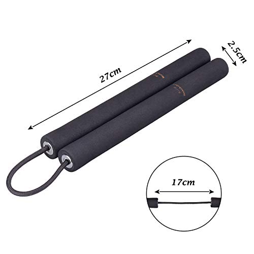 Aship Safety Foam Martial Art Sticks with Swivel Chain - Professional Design, Martial Arts Supply Karate Sticks for Beginner & Kids Practice and Training - Black 28CM/11” - Thumbnail 3