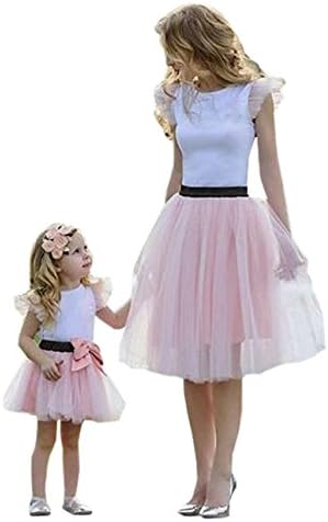 Family Matching Mom Baby Girls White Tshirt Top and Pink Tutu Skirt Clothing Sets