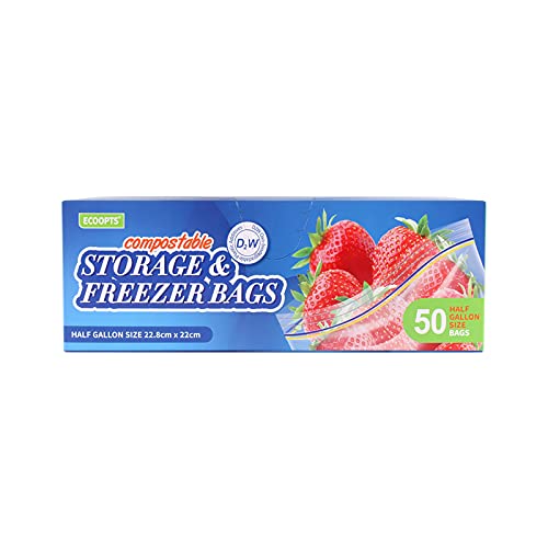 50 Count ECOOPTS Compostable Freezer Bags Reusable Food Storage Bags
