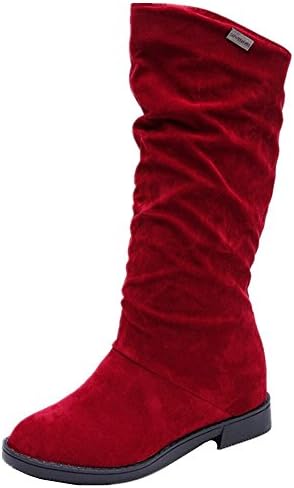 Gillberry Women Autumn Winter Sweet Boots Stylish Flat Flock Shoes Snow Boots (8, Red)