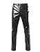 ZEROYAA Mens PU Faux Leather Side Zipper Moto Jeans Style Metallic Pants/Straight Leg Trousers US 36/Asian XXXXL Black