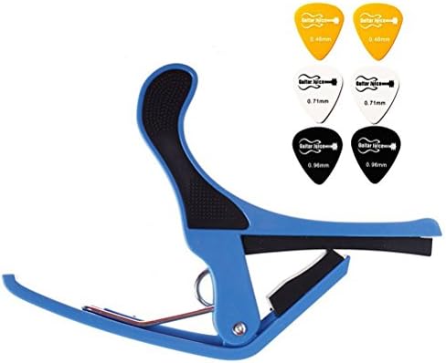 Guitar Juice Guitar-Capo - For Acoustic, Electric & Classical Guitars, including 6 Picks .46mm .71mm .96mm - Low Fret Buzz - Quick Change - Blue