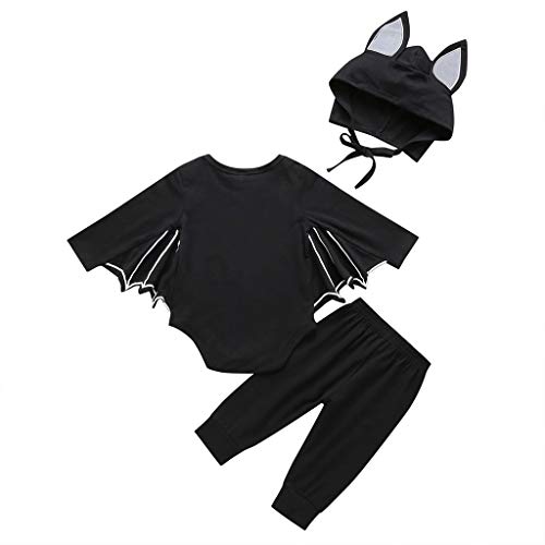 Pongfunsy Baby Girl Boy Clothes Black Bat Costume Cloak Romper with Hat Outfit Halloween Cosplay Costume