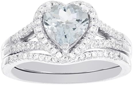 14k White Gold Heart-shaped Aquamarine and 1/4ct Diamond Bridal Set (I-J I1-I2)