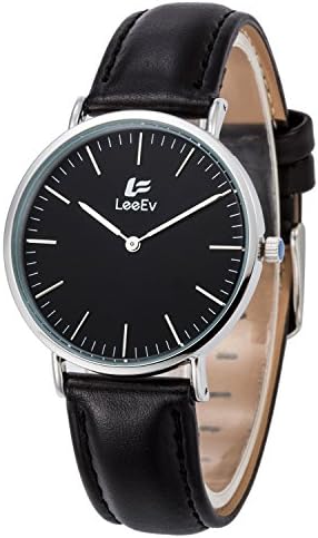 LeeEv Fashion Wristwatch Japanese Quartz Movement Stainless Steel Case Leather Band Analog Casual Watch (Women Black Colour)