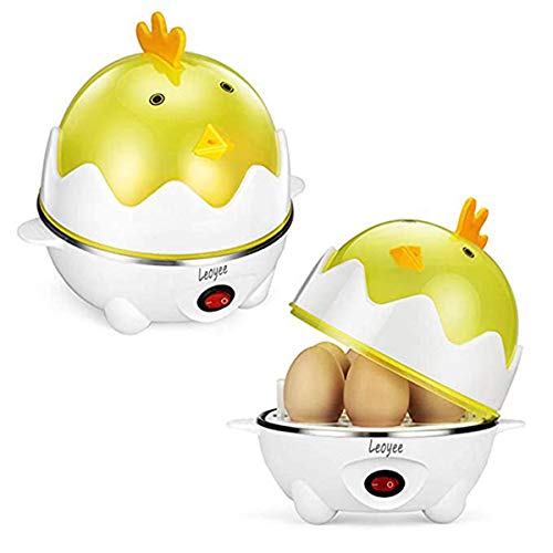 Leoyee Egg Cooker Electric Egg Poacher Egg Steamer Boiled Poached Rapid Egg Cooker with Automatic Shut Off, Soft, Medium, Hard-Boiled Egg Cooker - 7 Eggs Capacity with Water Measuring Cup (YellowWhite)